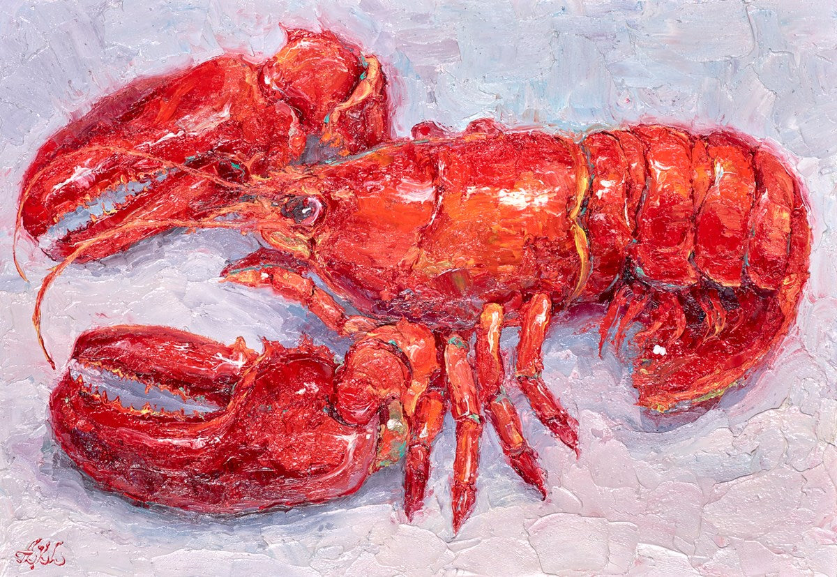 Original Lobster Watercolor Drawing, hand store drawn, stippled, illustration.