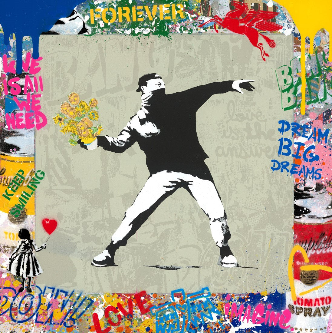 Banksy Flower Thrower | Mr. Brainwash - Clarendon Fine Art
