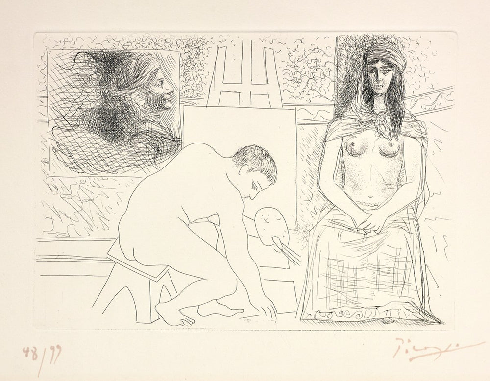 Peintre Ramassant Son Pinceau, Avec Un Modèle Au Turban