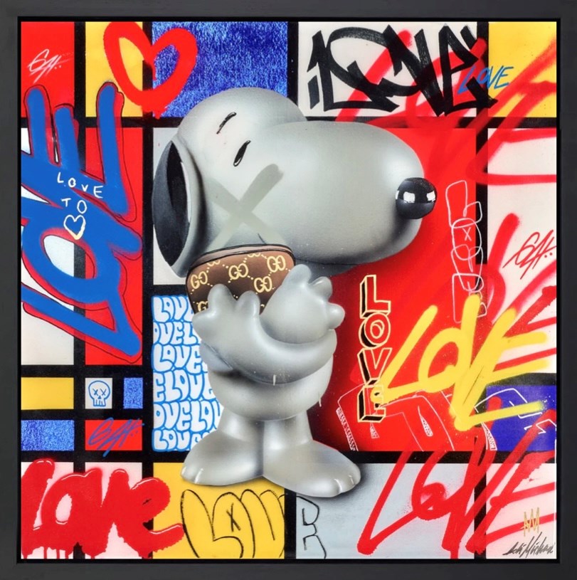 Snoopy Street Art Graffiti with Yellow Heart factory Limited Edition Print Valentines Day