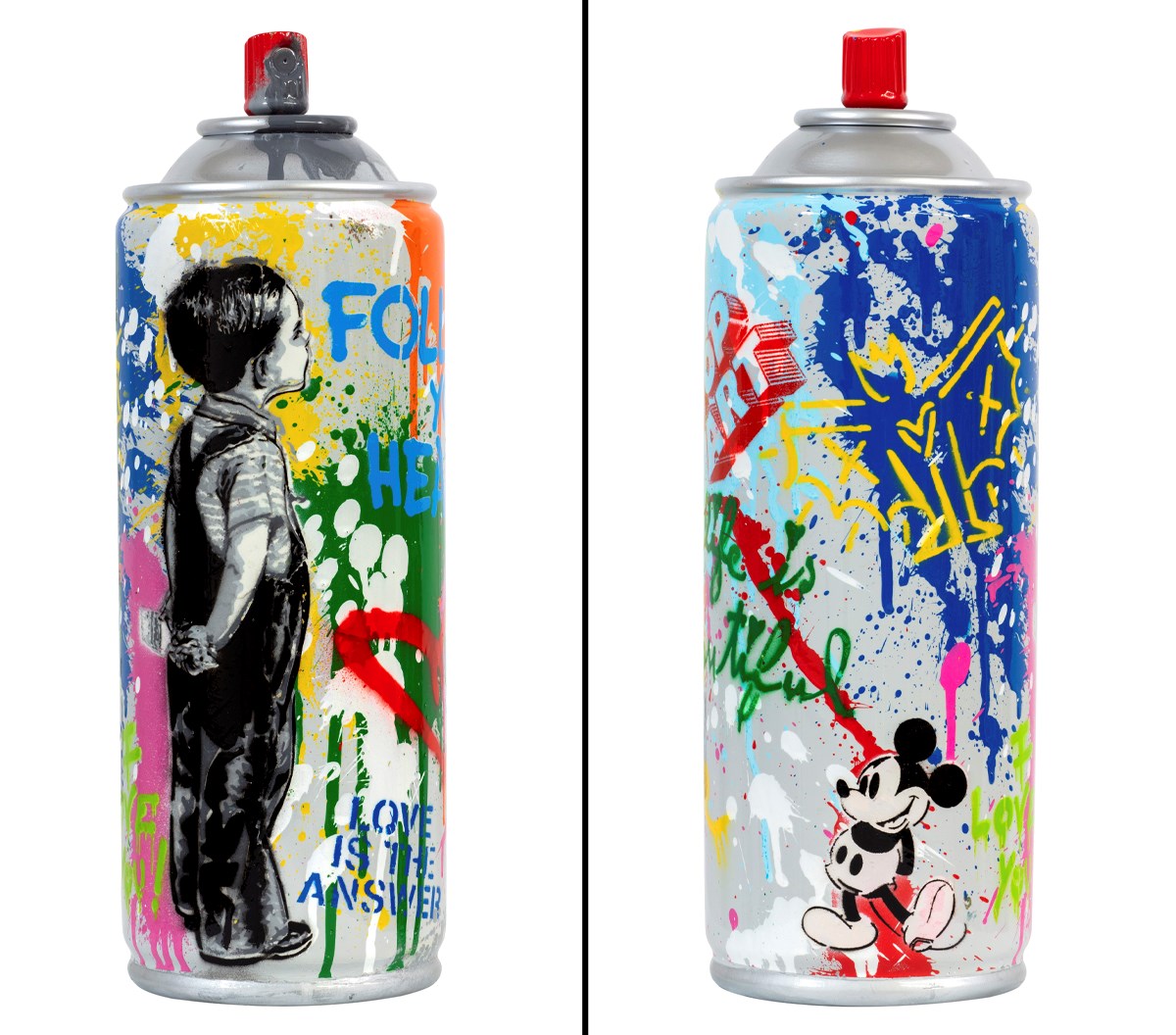 Life Is Beautiful Mind Spray Cans – Signed By RENCY, Genuine $2 Bill S/N, # Of 200, Original Currency Art