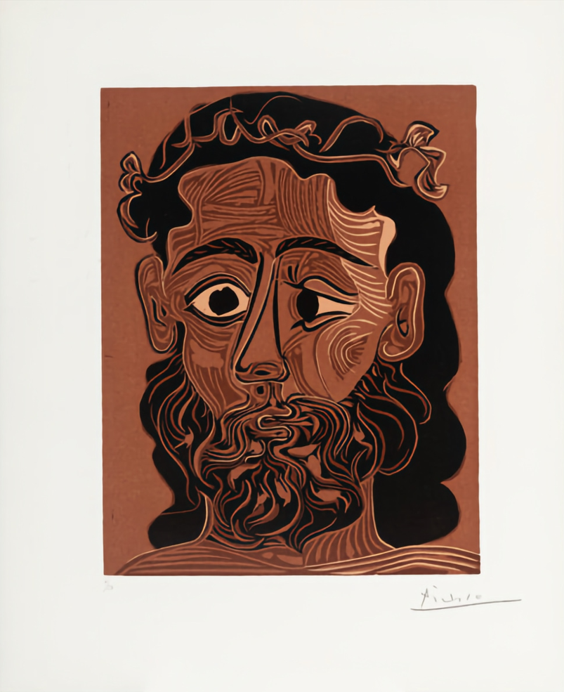 Homme barbu couronné de feuilles de vigne
